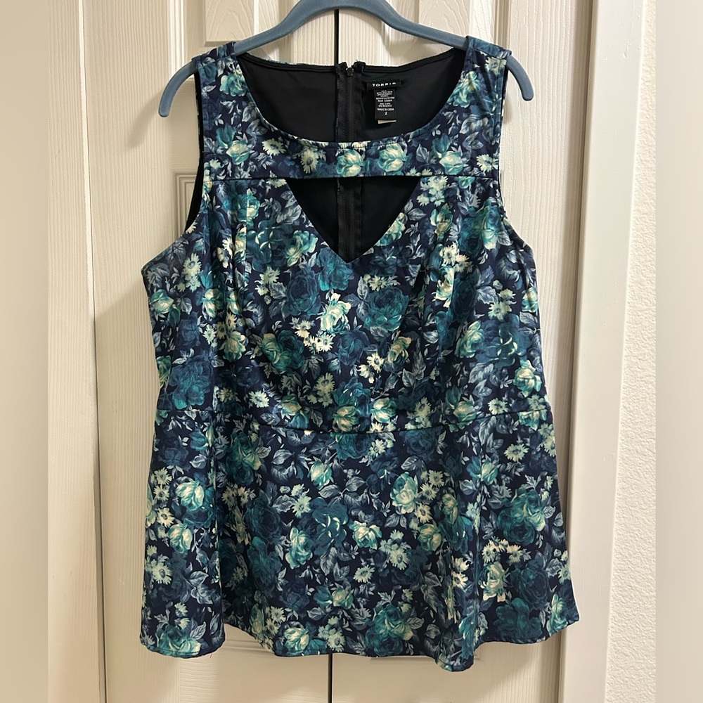 Torrid Blue Floral Peplum Blouse